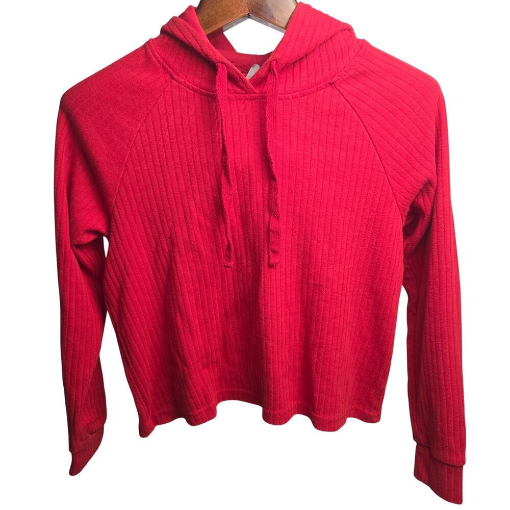 Athletic Works Red Ribbed Knit Cropped Hoodie Sweater XS 0-2